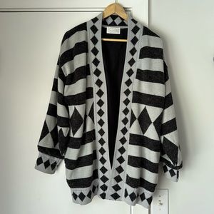 VTG Oscar de la Renta open cardigan, grey graphic patterned sweater.